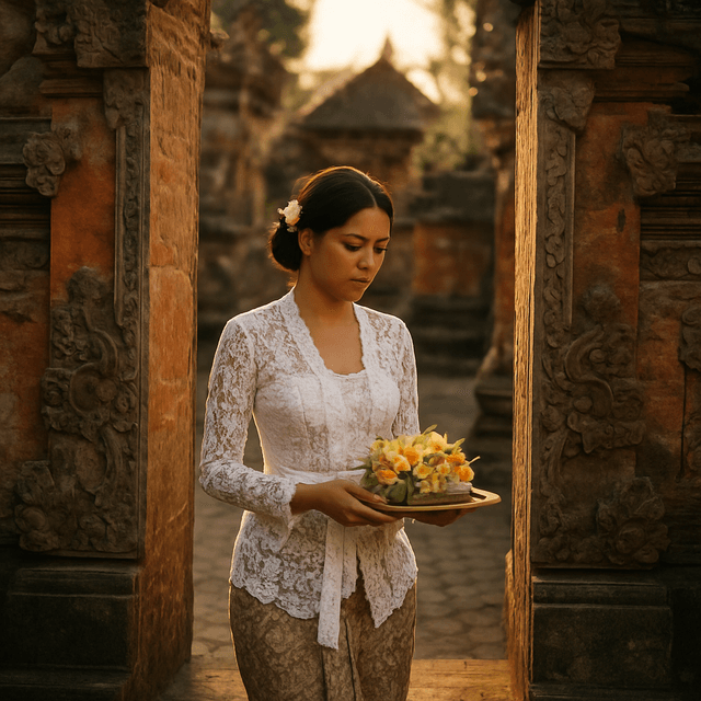 Busana adat Bali lengkap wanita: kebaya, kamben, dan selendang